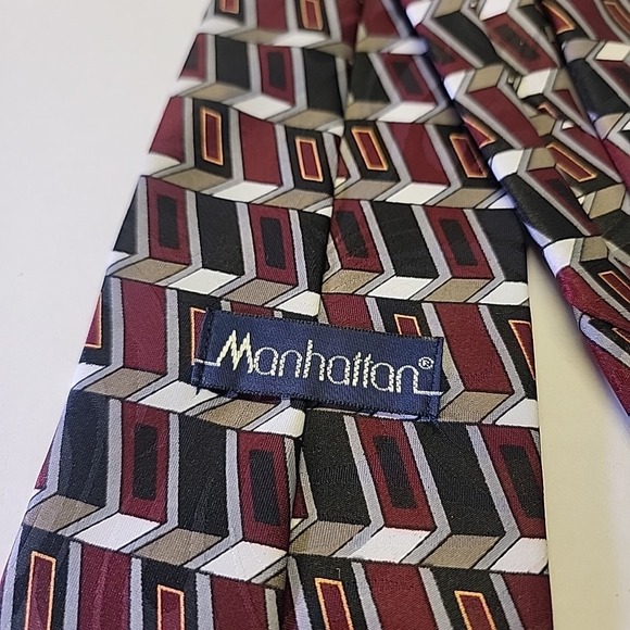 Manhattan Geometric Necktie Red Black Gray Abstract Pattern - Picture 2 of 4